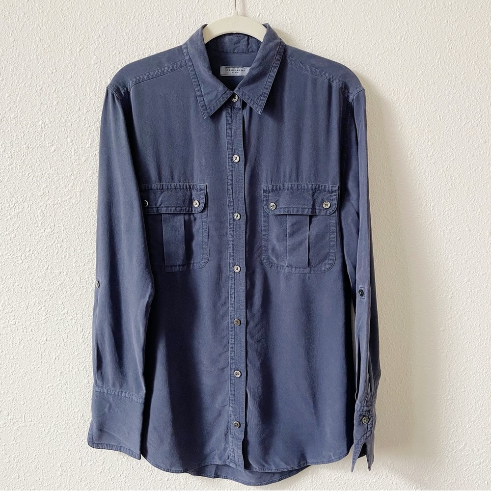 EQUIPMENT Bleone Long Sleeve Silk Shirt Size Small Indigo Blue Luxury Preppy